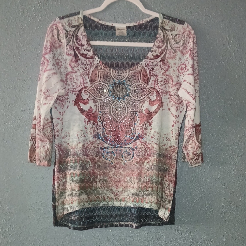 Wrangler Women's Burgundy and Blue Paisley Blouse